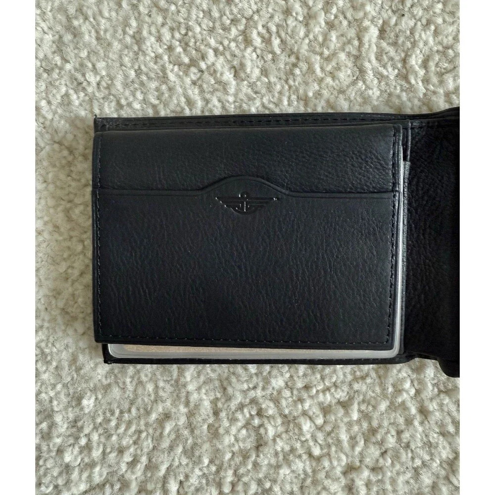 Dockers Men’s Pocketmate Full Grain Leather L-Fold Wallet Black-New With Box